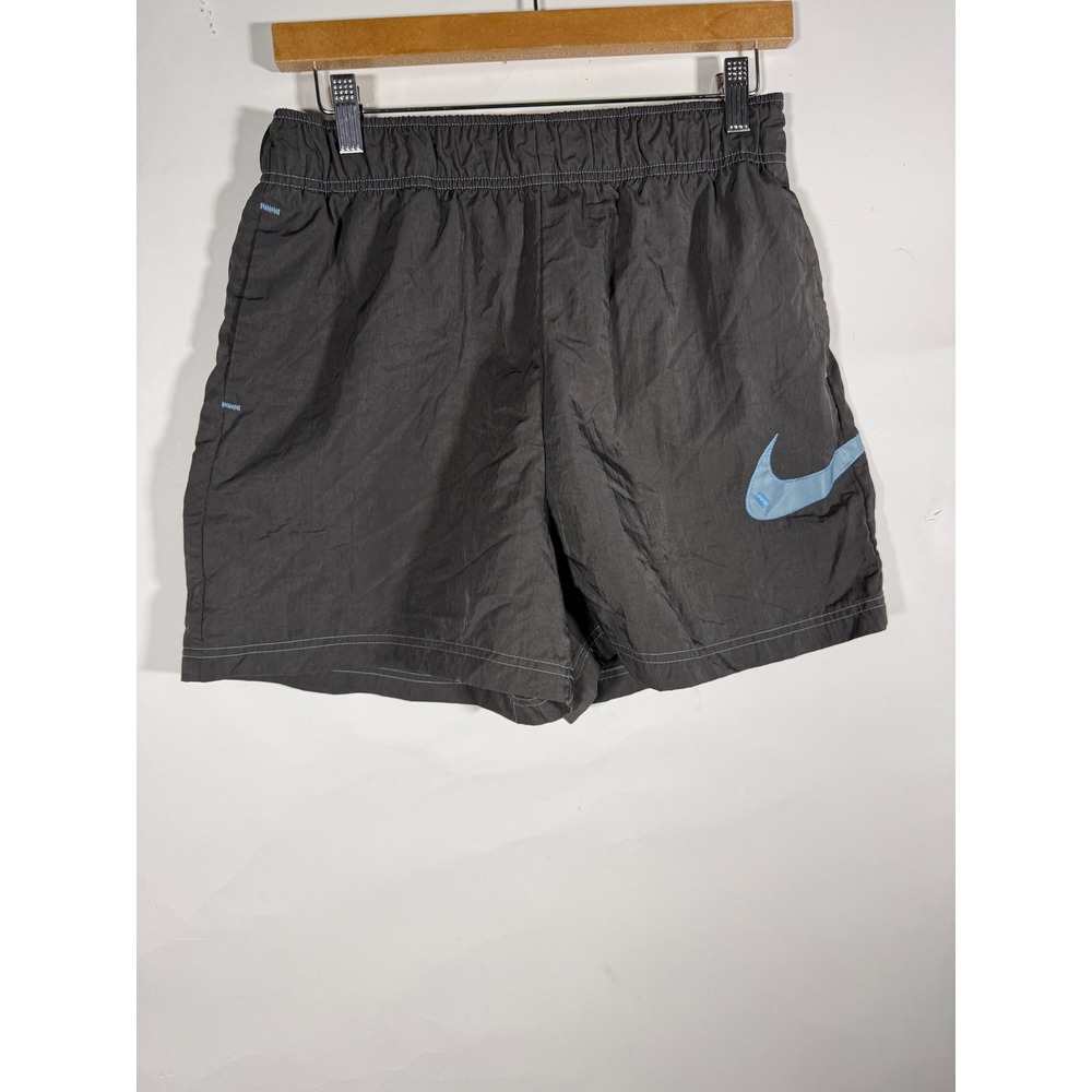 Nike Mens Grey Nylon Athletic Shorts Large Swoosh Logo Zipper Pocket Size M